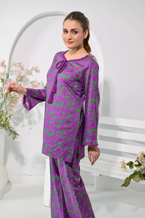 Purple Blossom Printed Lounge Set detail