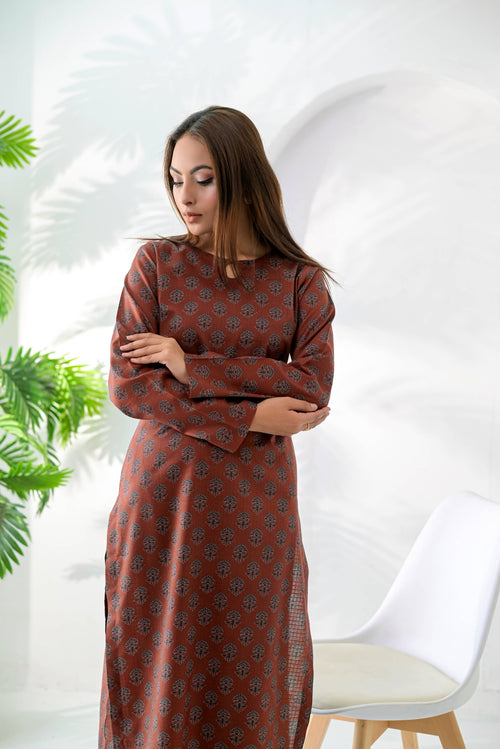 Rust Heritage Printed Lawn Suit detail