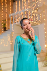 Azure Chiffon Embellished Polished