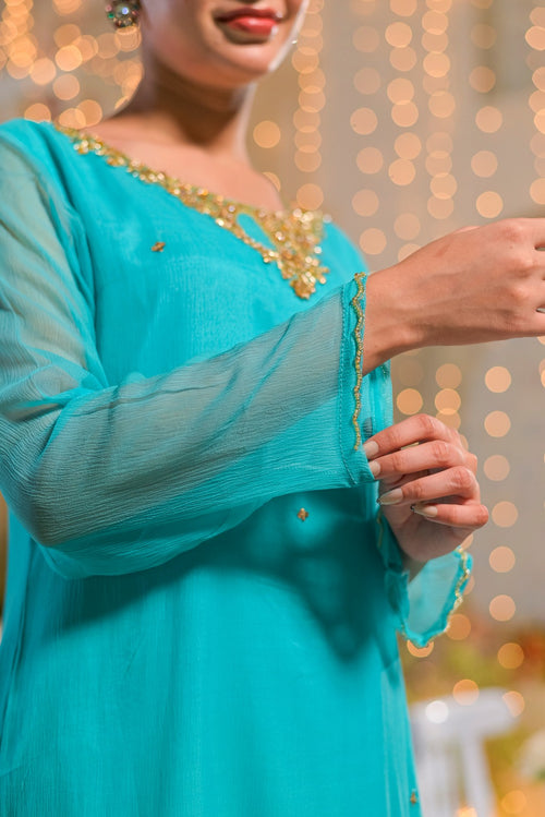 Azure Chiffon Embellished Polished detail