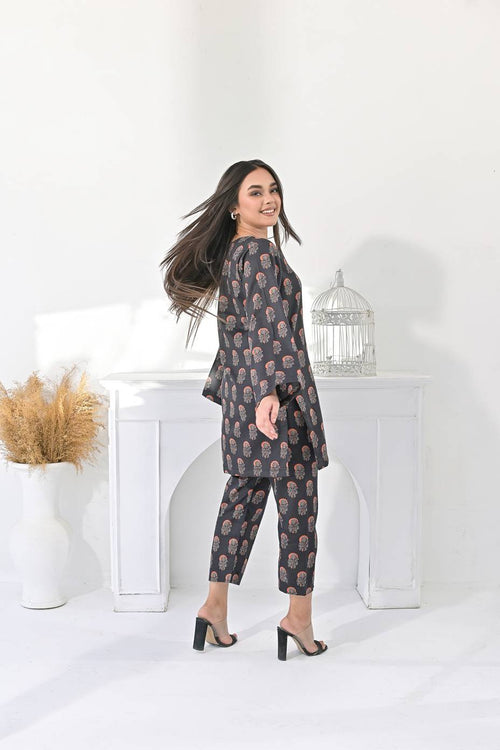 black floral ensemble detail