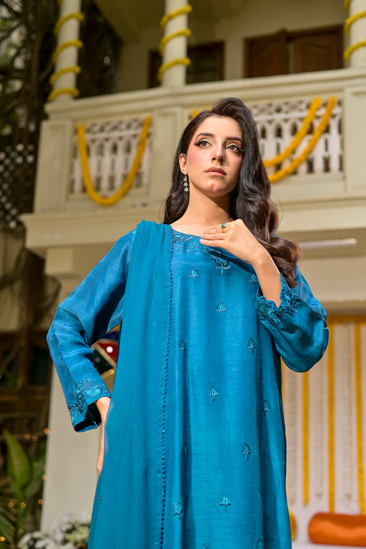 Azure Elegance  Formal Silk Ensemble