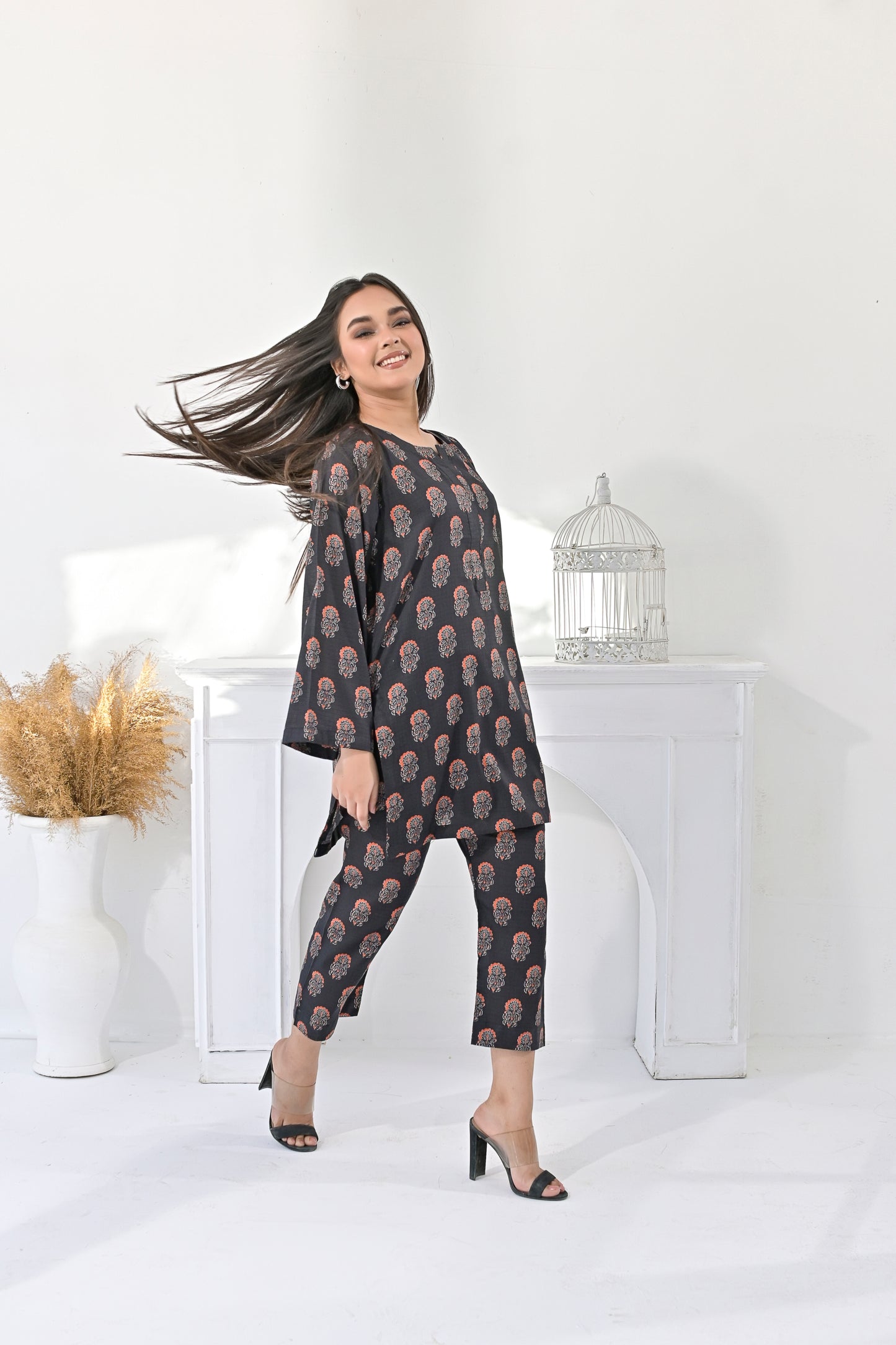 black floral ensemble