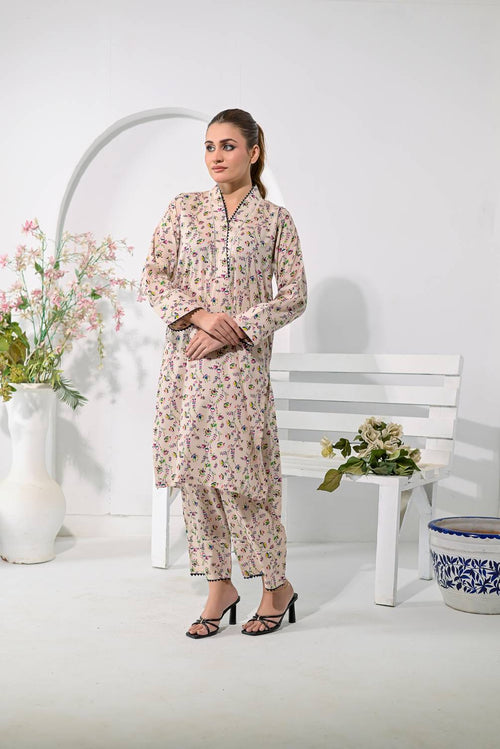 Soft Beige Garden Kurta Set detail