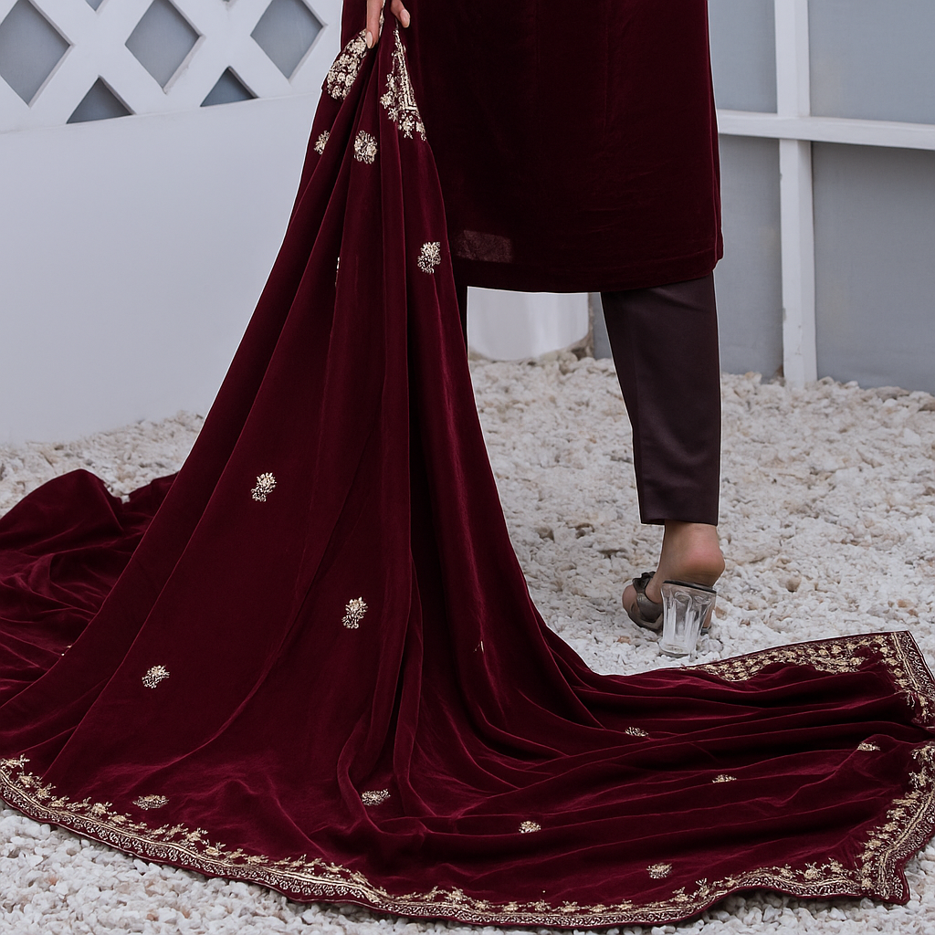 Regal Sapphire Velvet Shawl