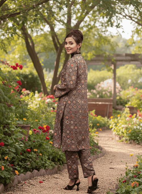 Kahani-chin printed swiss detail