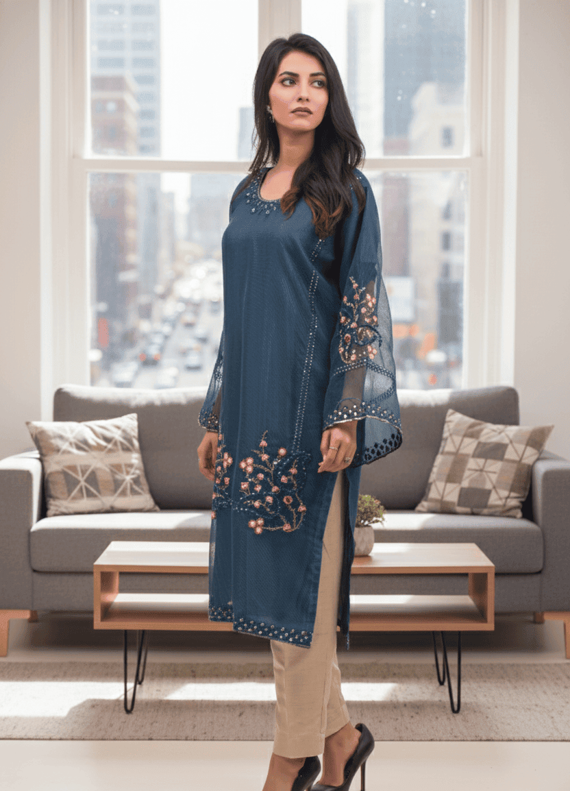 Midnight Petal Embroidered Kurta Set