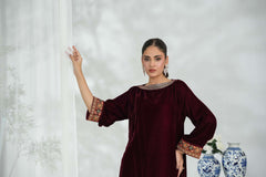 Mahveen – Maroon Velvet Elegance