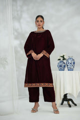 Mahveen – Maroon Velvet Elegance