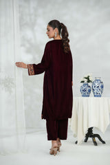 Mahveen – Maroon Velvet Elegance
