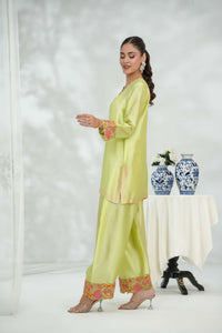 Zarreen Lime Glow Silk Ensemble